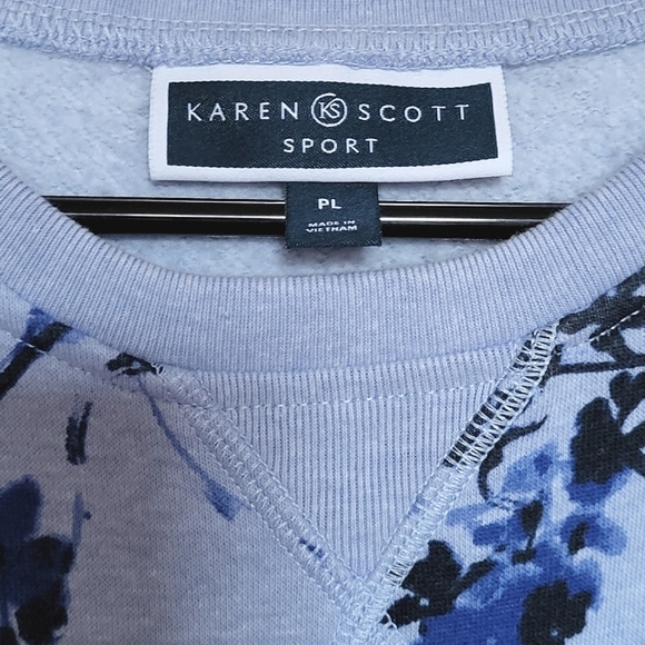 KAREN SCOTT SPORT Blue Floral Fleecy Sweatshirt Petite Large - Picture 4 of 4